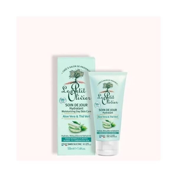 LE PETIT OLIVIER SOIN DE JOUR CRÈME HYDRATANT ALOE VERA & THÉ VERT PEAUX NORMALES À MIXTES -50ML-