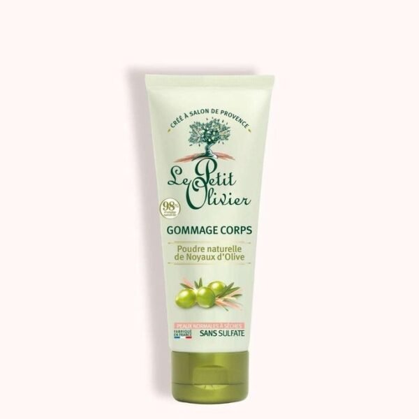 LE PETIT OLIVIER GOMMAGE POUR LE CORPS POUDRE NATURELLE DE NOYAUX D’OLIVE PEAUX NORMALES À SÈCHES -200ML-