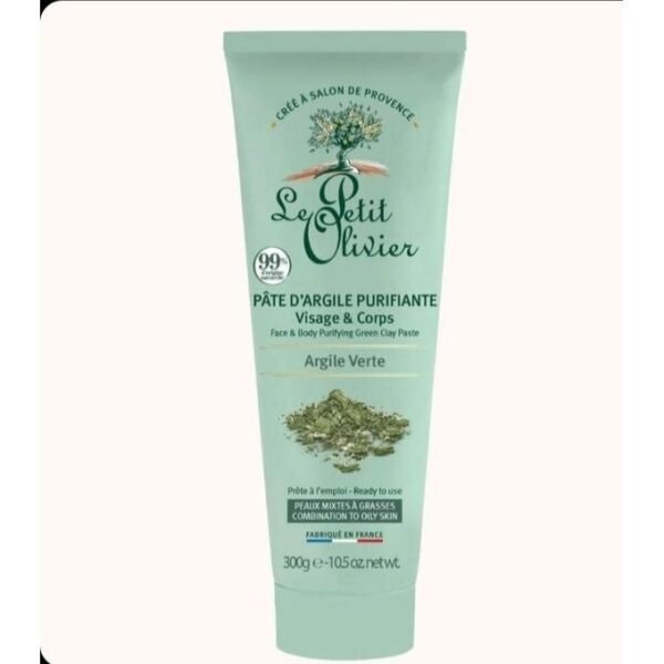 LE PETIT OLIVIER PÂTE D’ARGILE PURIFIANTE ARGILE VERTE VISAGE & CORPS PEAUX MIXTES À GRASSES -300G-