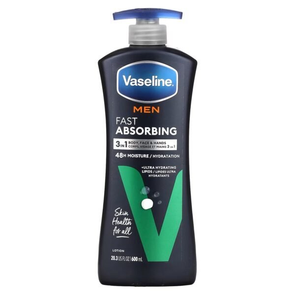 Vaseline Hommes Fast Absorbing 3-en-1 Lotion pour Peau Sèche 600ml