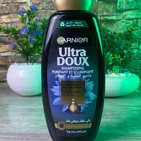 GARNIER ULTRA DOUX  SHAMPOOING PURIFIANT ET ILLUMINANT CHARBON NOIR ET HUILE DE NIGELLE 400ML